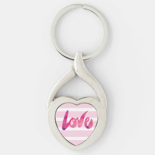 Hot Pink en Paarse Love Typografie Sleutelhanger (Voorkant)
