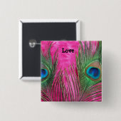 Hot Pink en Peacock Feathers Vierkante Button 5,1 Cm (Voorkant /achterkant)
