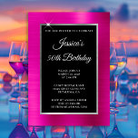 Hot Pink en Silver Foil Black 50th Birthday Kaart<br><div class="desc">Creëer uw eigen fancy, stijlvolle, mijlpaalse viering van de viering van 5x7 stijl voor haar. De decoratieve achtergrond is faux faux felroze en magenta folie, zilveren folie en een stevige zwarte rechthoekige bekleding. Beweeg of schrap faux witte spleet grafisch. Pas de witte doopvontstijlen, kleur en grootte aan. De luxe moderne...</div>