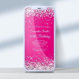 Hot Pink en Silver Glitter 50th Birthday Kaart