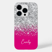 Hot Pink en Silver Glitter Glam Case-Mate iPhone Case (Achterkant)