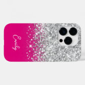 Hot Pink en Silver Glitter Glam Case-Mate iPhone Case (Achterkant (horizontaal))