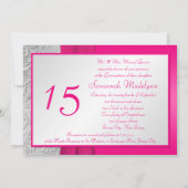 Hot Pink en Silver Photo Quinceanera-uitnodiging Kaart (Achterkant)