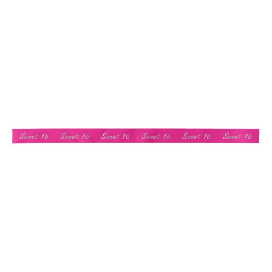 Hot Pink en Silver Sweet 16 Ribbon Satijnen Lint (Voorkant)
