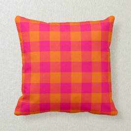 Hot Pink en Tangerine Oranje Gingham Pattern Kussen