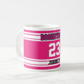 Hot Pink en White Basketball Sport Jersey Koffiemok (Voorkant links)