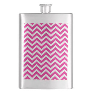 Hot Pink en White Chevron Pattern Heupfles