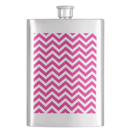 Hot Pink en White Chevron Pattern Heupfles (Voorkant)