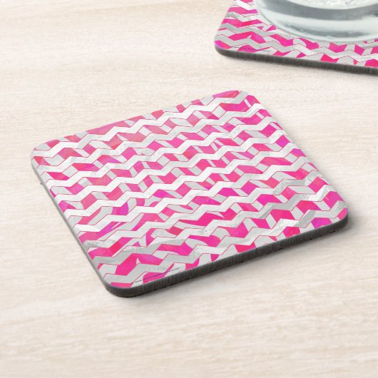 Hot Pink en White Chevron Zebra Bier Onderzetter (Linkerzijde)