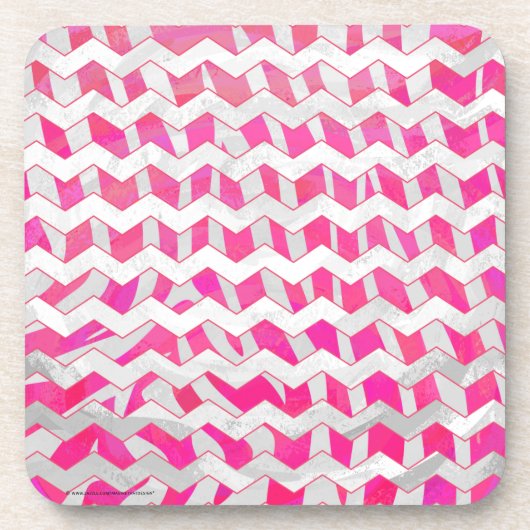 Hot Pink en White Chevron Zebra Bier Onderzetter (Voorkant)