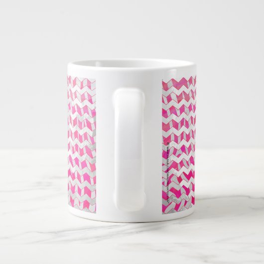 Hot Pink en White Chevron Zebra Grote Koffiekop (Achterkant)