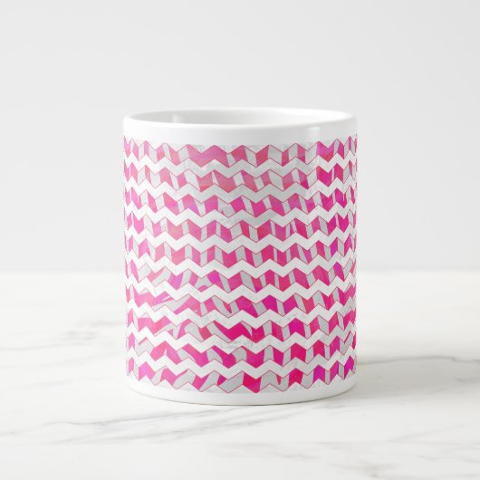 Hot Pink en White Chevron Zebra Grote Koffiekop (Voorkant)