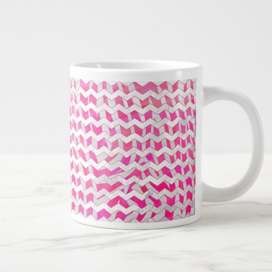 Hot Pink en White Chevron Zebra Grote Koffiekop (Rechts)