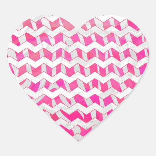 Hot Pink en White Chevron Zebra Hart Sticker (Voorkant)