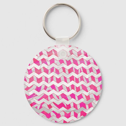 Hot Pink en White Chevron Zebra Sleutelhanger (Voorkant)