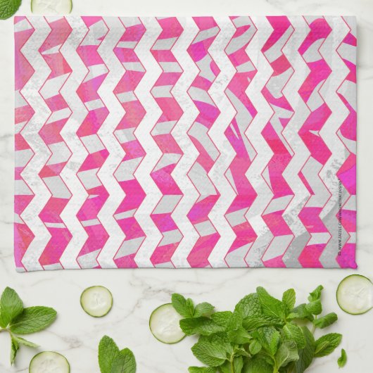 Hot Pink en White Chevron Zebra Theedoek (Gevouwen)