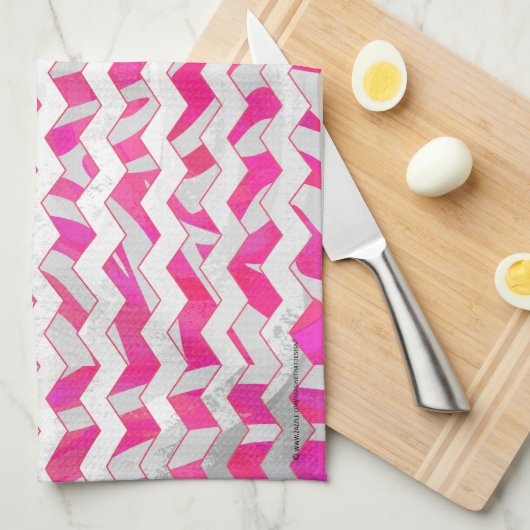 Hot Pink en White Chevron Zebra Theedoek (Quarter Fold)