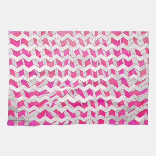 Hot Pink en White Chevron Zebra Theedoek (Horizontaal)