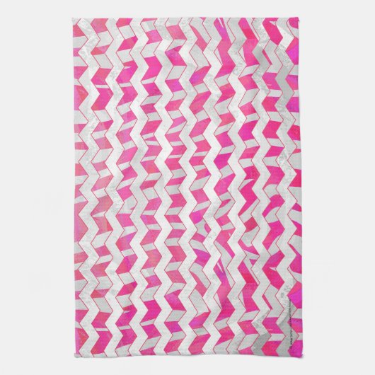 Hot Pink en White Chevron Zebra Theedoek (Verticaal)