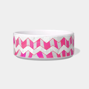 Hot Pink en White Chevron Zebra Voerbakje