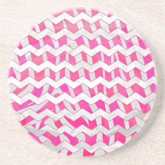Hot Pink en White Chevron Zebra Zandsteen Onderzetter (Voorkant)