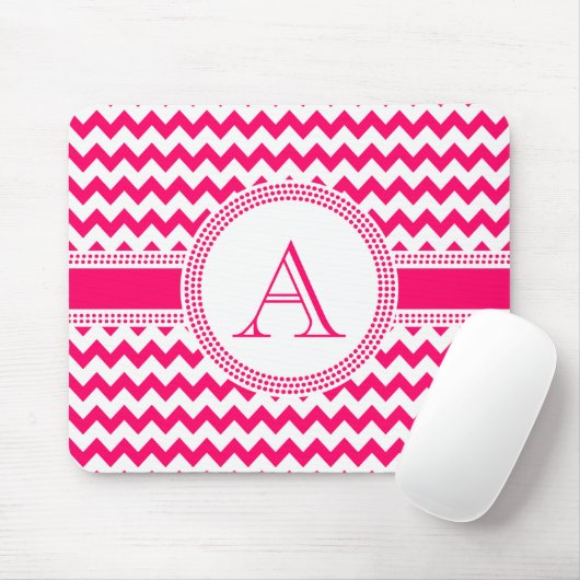 Hot Pink en White Chevron Zig Zag Pattern Muismat (Met muis)