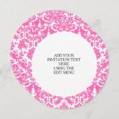 Hot Pink en White Elegant Damask Patroon Kaart (Voorkant / Achterkant)