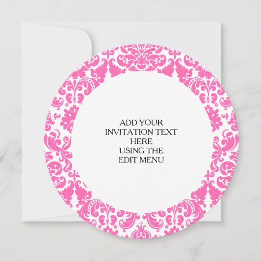 Hot Pink en White Elegant Damask Patroon Kaart (Voorkant)
