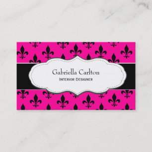 Hot Pink en White Fleur de Lis visitekaartjes