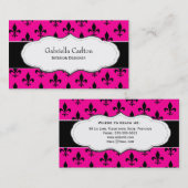 Hot Pink en White Fleur de Lis visitekaartjes (Voorkant / Achterkant)