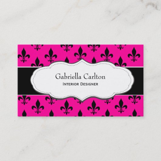 Hot Pink en White Fleur de Lis visitekaartjes (Voorkant)