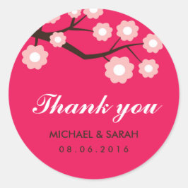 Hot Pink en White Flowers Wedding Favor Sticker