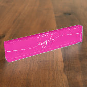 Hot Pink en White Glam Signature Naambordje (Zijkant)