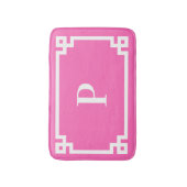 Hot Pink en White Greek Key Lijst Monogram Badmat (Voorkant Verticaal)