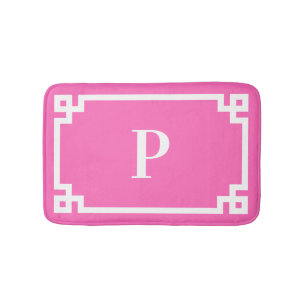 Hot Pink en White Greek Key Lijst Monogram Badmat