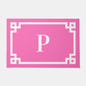 Hot Pink en White Greek Key Lijst Monogram Deurmat (Voorkant)