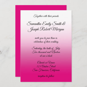 Hot Pink en White Ombre Calligraphy Wedding Kaart