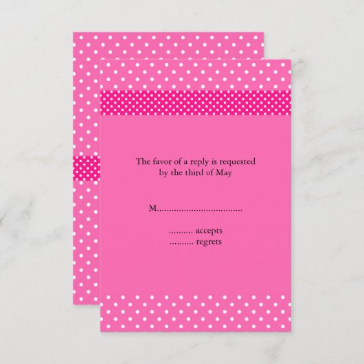 Hot Pink en White Polka Dot RSVP (Voorkant / Achterkant)