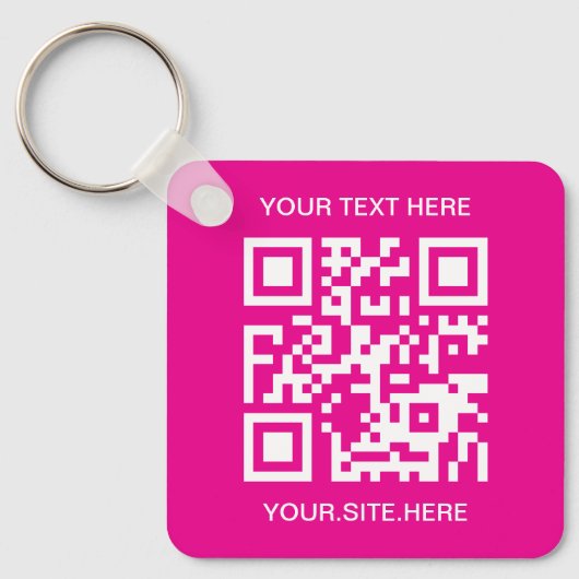 Hot Pink en White QR-code Sleutelhanger (Voorkant)