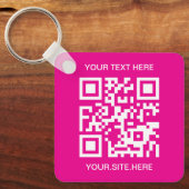 Hot Pink en White QR-code Sleutelhanger (Voorkant)