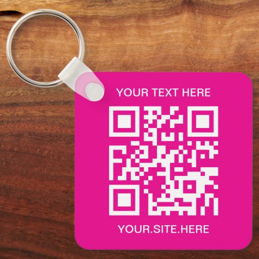 Hot Pink en White QR-code Sleutelhanger (Voorkant)
