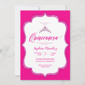Hot Pink en white Quinceanera Invitation Kaart (Voorkant)