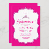 Hot Pink en white Quinceanera Invitation Kaart (Voorkant / Achterkant)