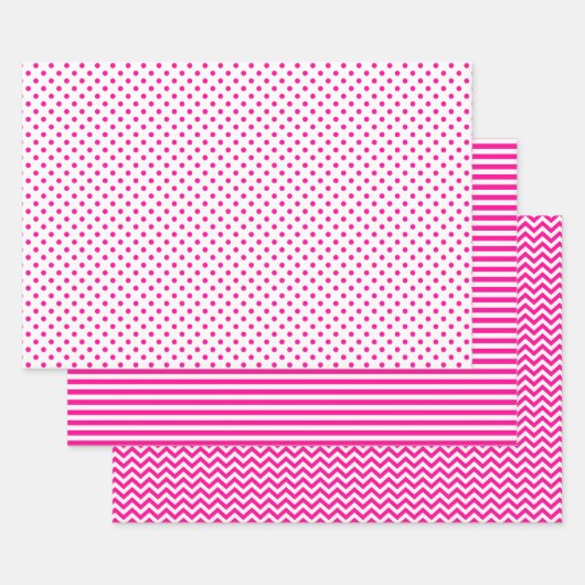Hot Pink en White Stripes Chevron Polka Dots Inpakpapier Vel (Set)