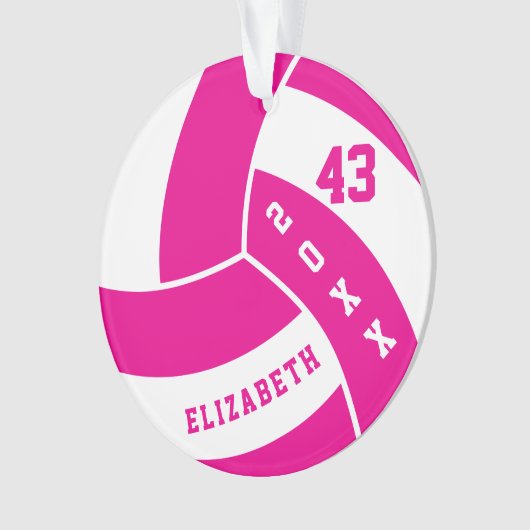 Hot Pink en White Volleyball 4 | DIY-naam Ornament (voorkant)