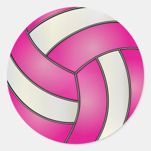 Hot Pink en White Volleyball Ronde Sticker (Voorkant)
