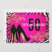 Hot Pink en Zebra 50th Birthday Party Invitation Kaart (Voorkant)