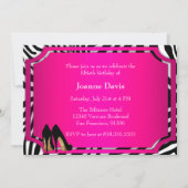 Hot Pink en Zebra 50th Birthday Party Invitation Kaart (Achterkant)