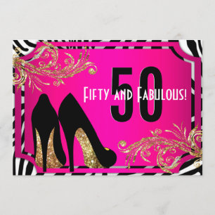 Hot Pink en Zebra 50th Birthday Party Invitation Kaart
