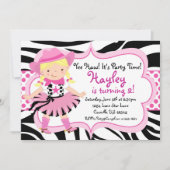 Hot Pink en Zebra Print Cowgirl Birthday Party Kaart (Voorkant)